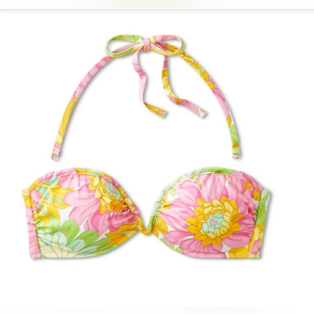 🔥NWT🔥V-Wire Bandeau Halter Bikini Top & high waist Bottom Multi Floral print